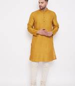 Gold solid art silk men-kurtas