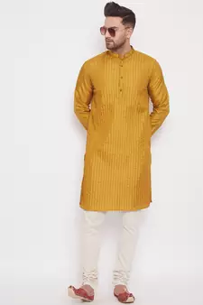 Gold solid art silk men-kurtas