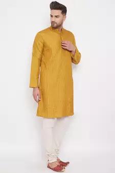 Gold solid art silk men-kurtas