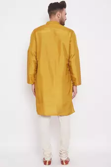 Gold solid art silk men-kurtas