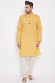 Yellow solid cotton men-kurtas