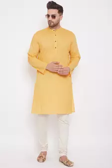 Yellow solid cotton men-kurtas
