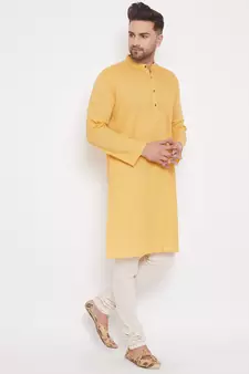 Yellow solid cotton men-kurtas