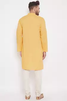 Yellow solid cotton men-kurtas
