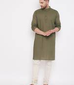 Green solid cotton men-kurtas