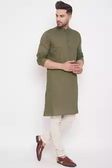 Green solid cotton men-kurtas