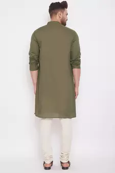 Green solid cotton men-kurtas