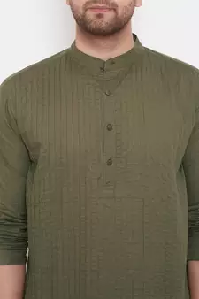 Green solid cotton men-kurtas