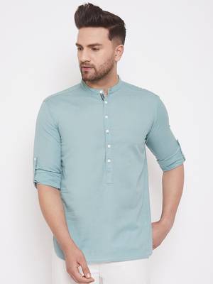 Green woven cotton men-kurtas 1