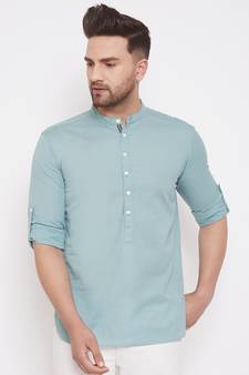 Green woven cotton men-kurtas