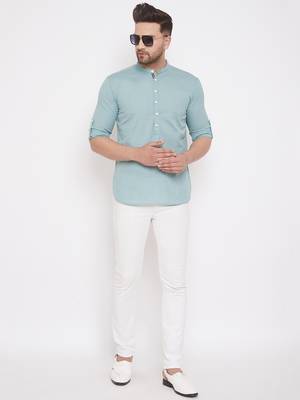 Green woven cotton men-kurtas 2