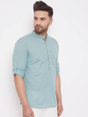 Green woven cotton men-kurtas 3