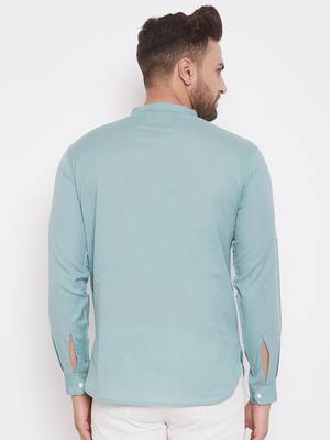 Green woven cotton men-kurtas 4