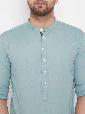 Green woven cotton men-kurtas 5