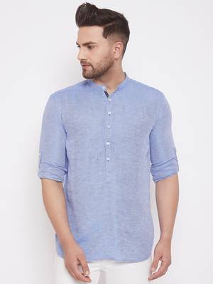 Blue woven cotton men-kurtas 1