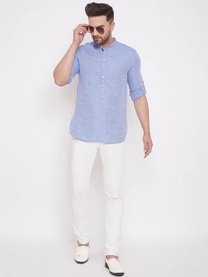 Blue woven cotton men-kurtas 2
