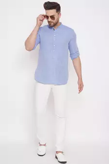 Blue woven cotton men-kurtas