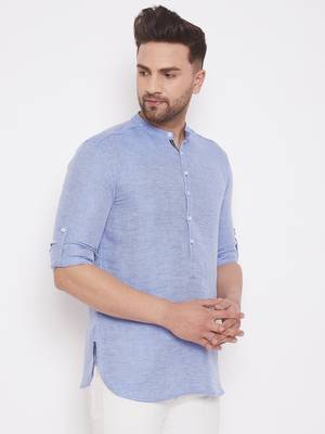 Blue woven cotton men-kurtas 3
