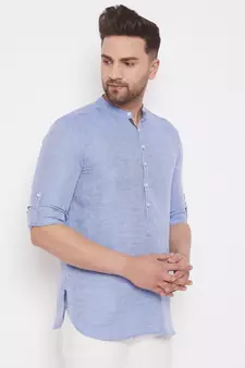 Blue woven cotton men-kurtas
