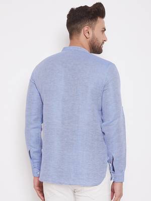 Blue woven cotton men-kurtas 4
