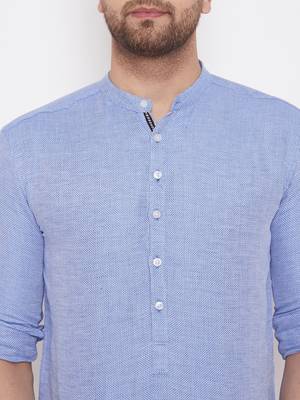 Blue woven cotton men-kurtas 5