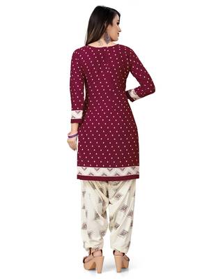 Maroon printed crepe salwar 4