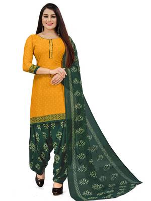 Yellow printed crepe salwar 1