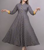 Grey Gold Printed Cotton Blend Flared Kurti