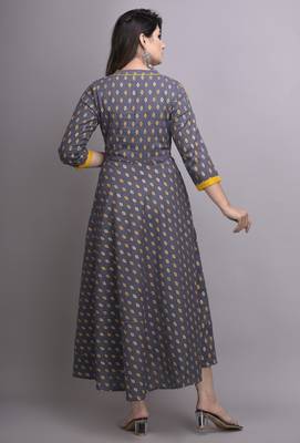 Grey Gold Printed Cotton Blend Flared Kurti 2