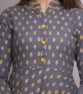 Grey Gold Printed Cotton Blend Flared Kurti 5