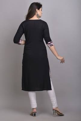 Purple Printed Handwork Rayon Straight Kurti 2