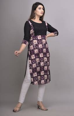 Purple Printed Handwork Rayon Straight Kurti 4