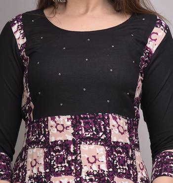 Purple Printed Handwork Rayon Straight Kurti 5