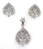 Petaled CZ Silver Pendant Set-PDS002