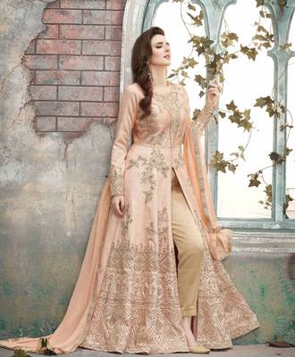 Light-peach embroidered silk salwar 1