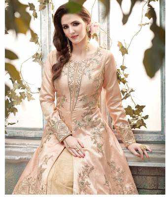 Light-peach embroidered silk salwar 2