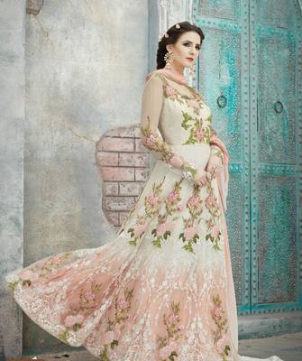 Cream embroidered net salwar 1