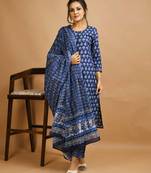 Blue floral print cotton salwar