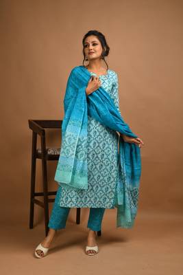 Turquoise floral print cotton salwar 1