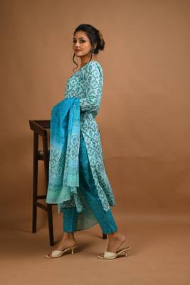 Turquoise floral print cotton salwar 2