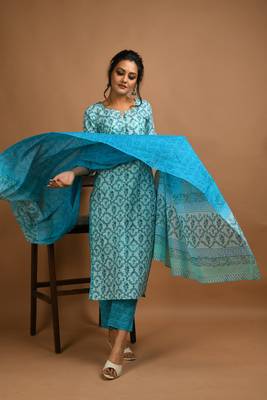 Turquoise floral print cotton salwar 3
