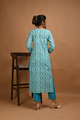 Turquoise floral print cotton salwar 4