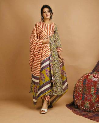 Orange kalamkari cotton salwar 1