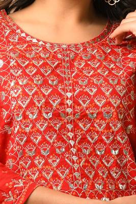 Red embroidered cotton salwar 3
