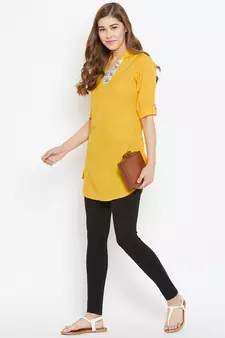 Yellow plain polyester tunics