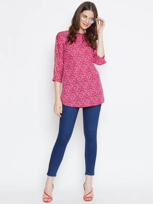 Pink printed polyester tunics 4