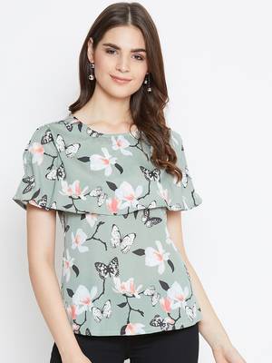 Olive printed polyester long-tops 1