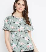 Olive printed polyester long-tops