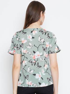 Olive printed polyester long-tops 2