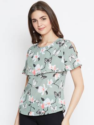 Olive printed polyester long-tops 3